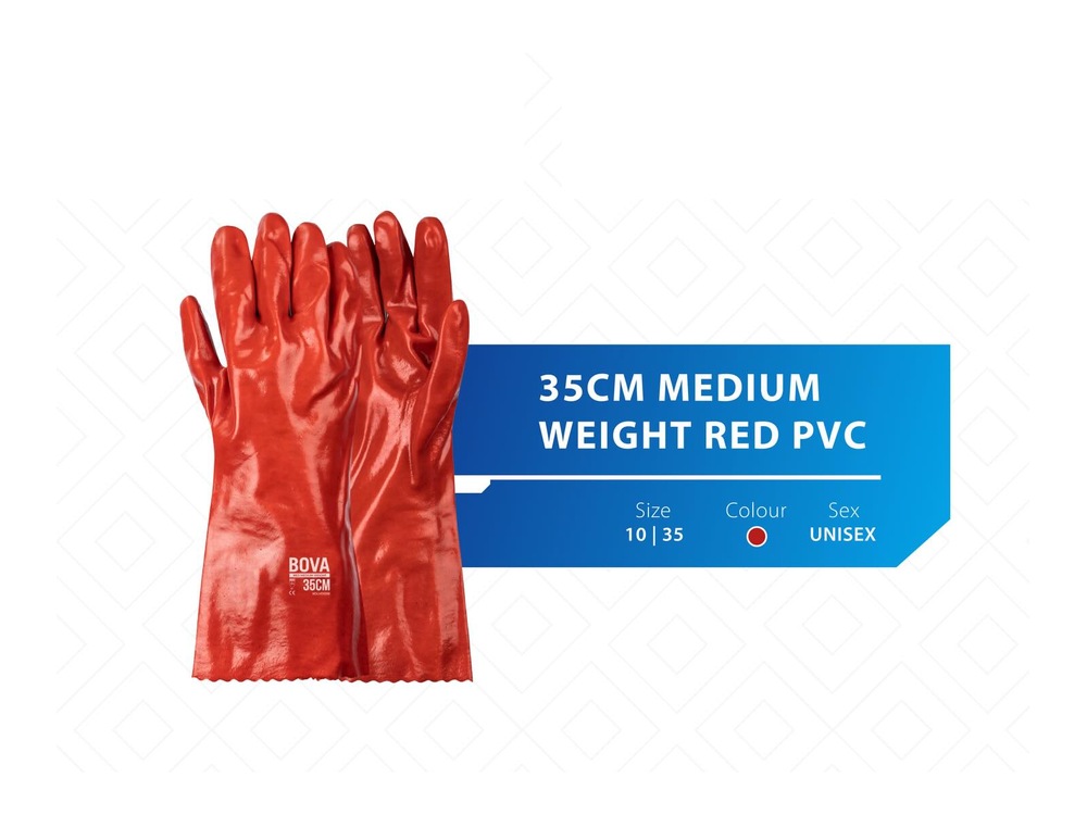 35CM Medium Weight Red PVC Gloves